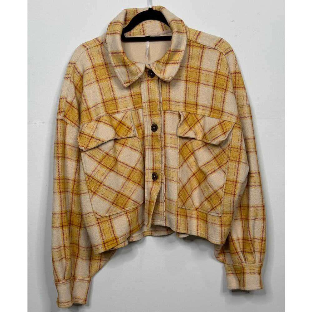 Free People Women's Yellow, Tan, Red, James Plaid Jacket / Size-Large